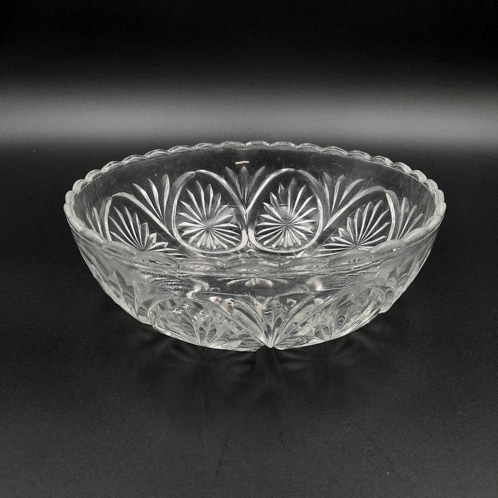 Two Vintage Pressed Glass Bowls with Scalloped Edge & Starburst Arches Pattern‎